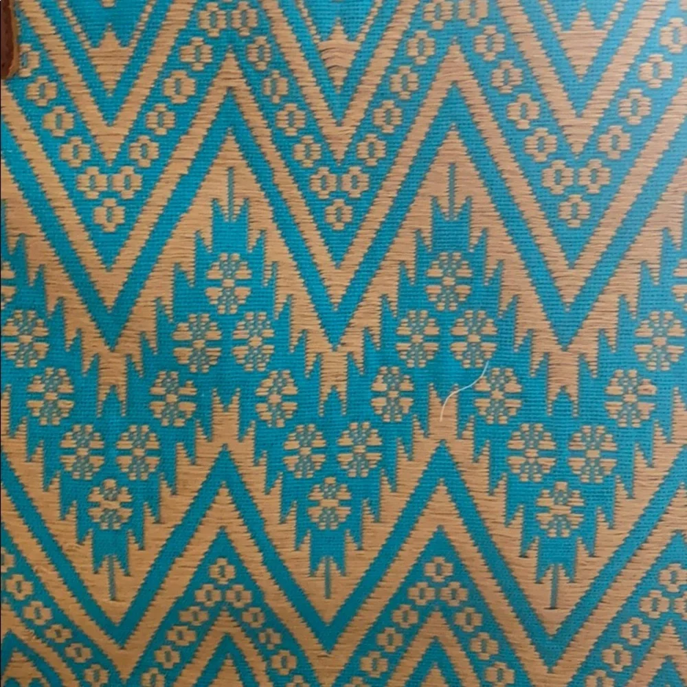 Full Heritage Falseria Nena & Co Leather Woven Geometric Tote Bag Teal Tan Boho